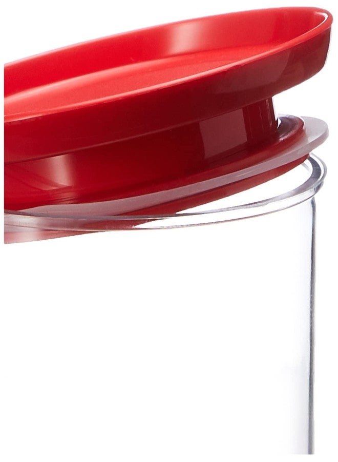 Floraware Plastic Air Tight BPA Free Stackable Round Push Multipurpose Containers For Kitchen Organizer 1400ml for Rice Dal Flour Snacks Cereals Pack of 2 (Red) - Image 4